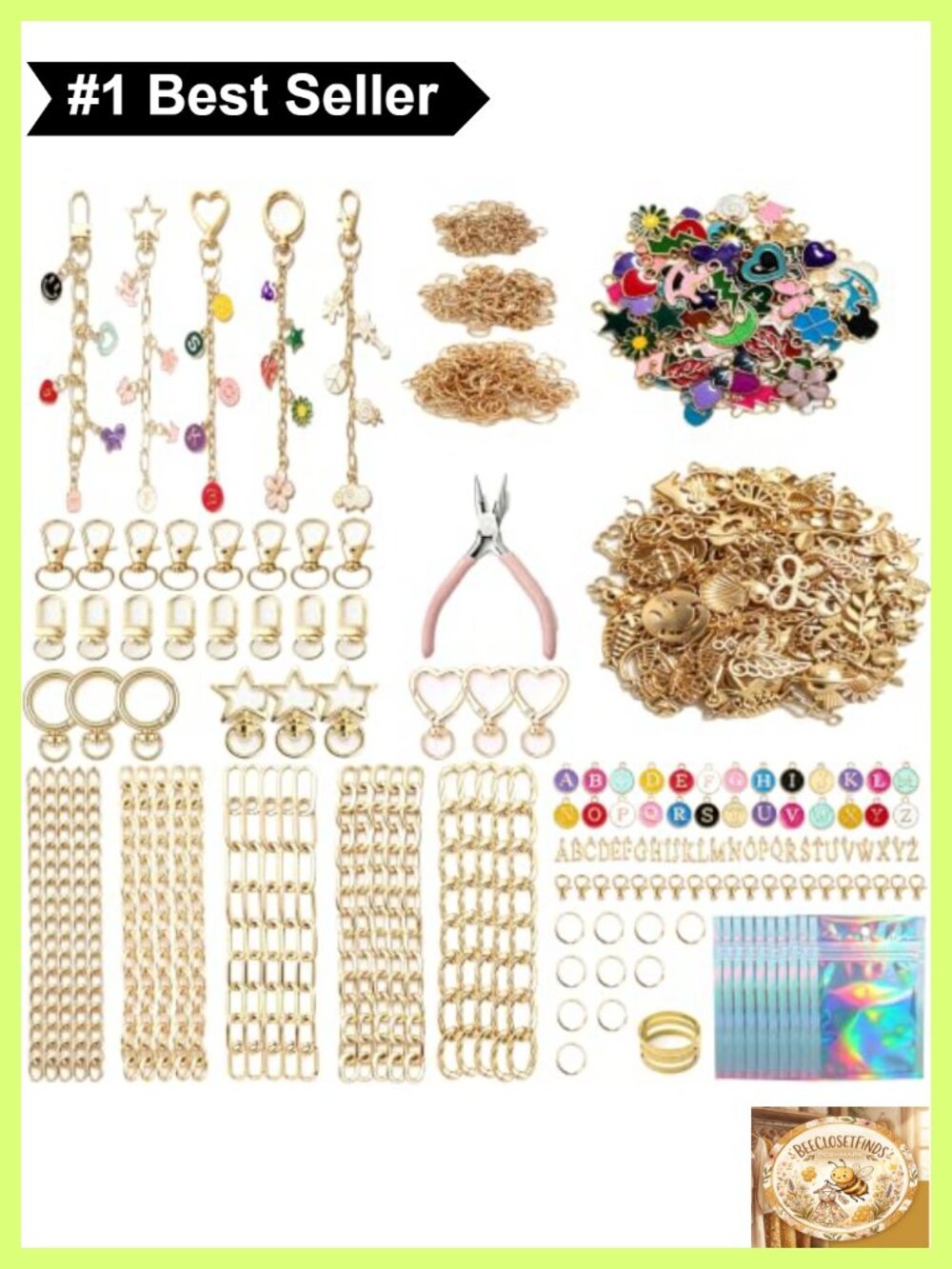 614Pcs Charm Keychain Making Kit DIY Jewelry Supplies with Charms Tools